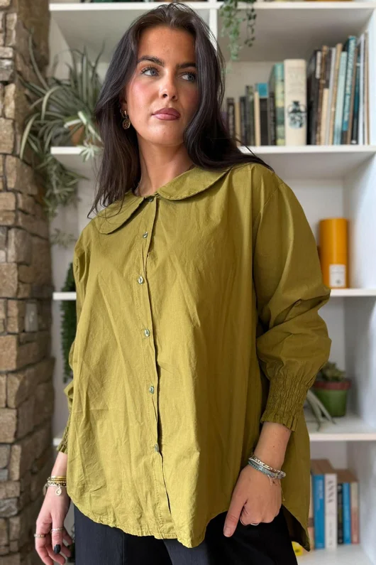 Paloma Tela Peter Pan Blouse Mucky Olive